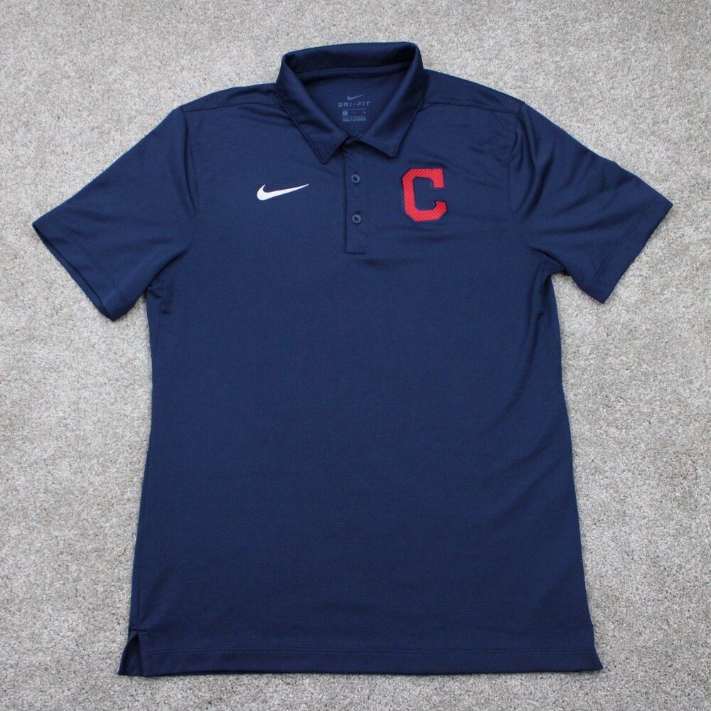 Nike Cleveland Guardians Polo Shirt Mens Small Blue Dri-Fit MLB Short Sleeve